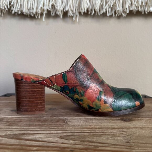 Patricia Nash NICIA Multi Color Oil Paint Floral Print Block Heel Mules Size 8 - Picture 6 of 13